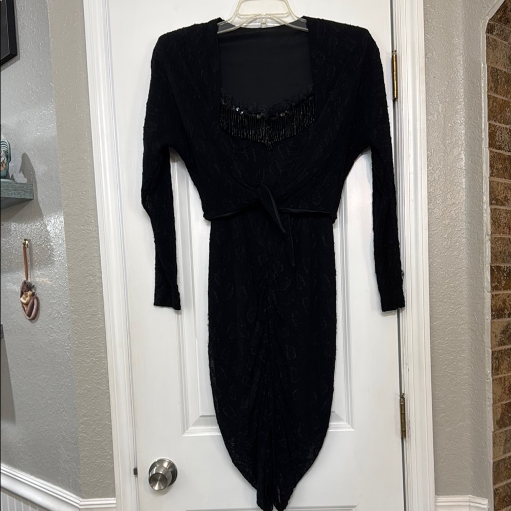 Elegant Black Lace Strapless Mermaid Dress with short cover up tie front jacket